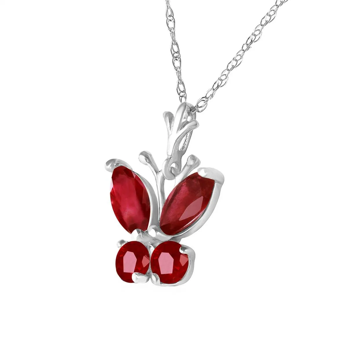 0.6 Carat 14K Solid White Gold Butterfly Necklace Natural Ruby
