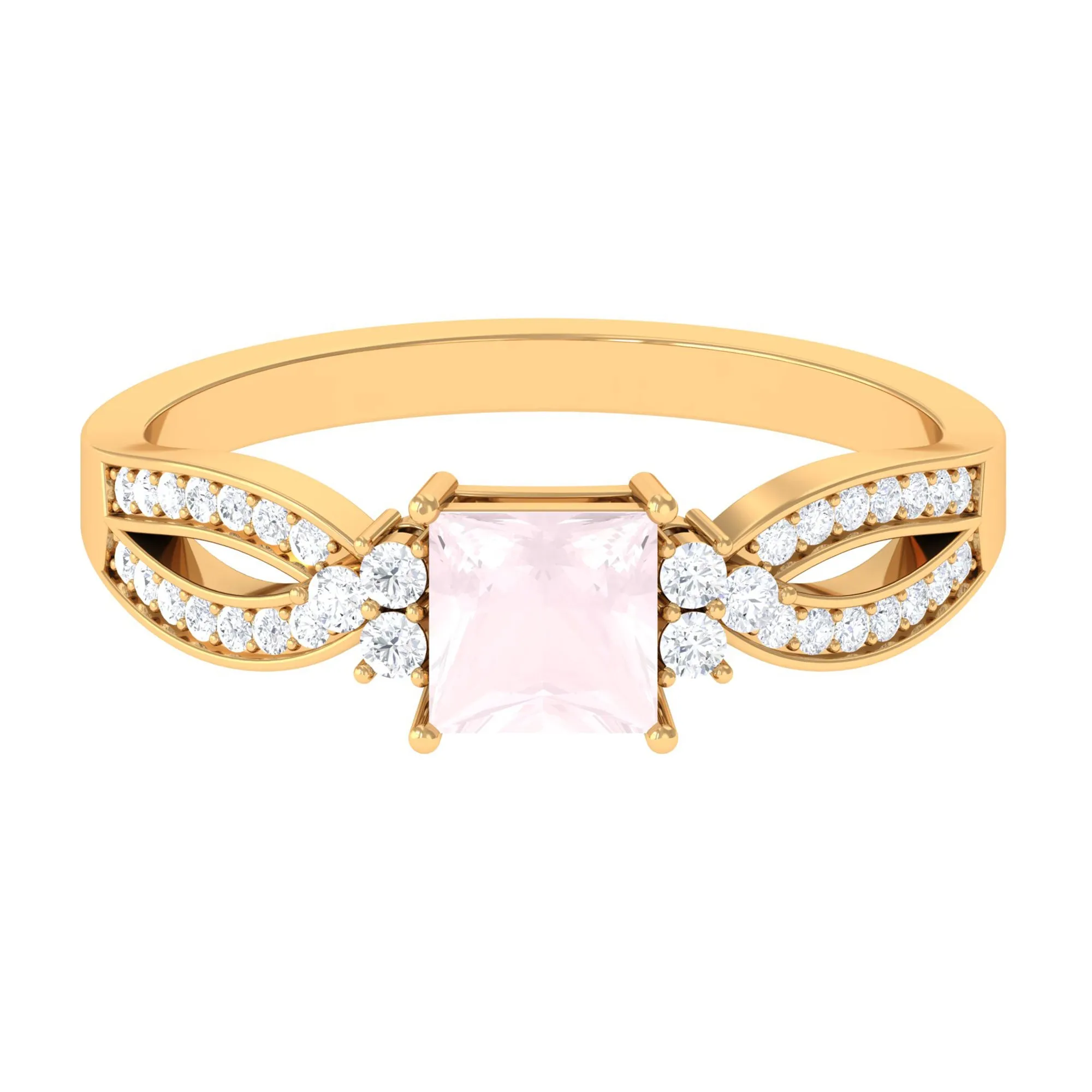 1 CT Split Shank Rose Quartz and Diamond Engagement Ring