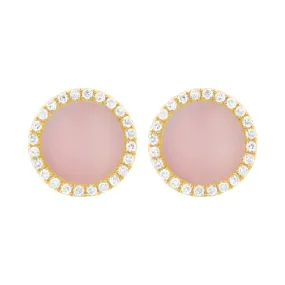 14K GOLD DIAMOND PINK OPAL LIELLE CIRCLE STUDS