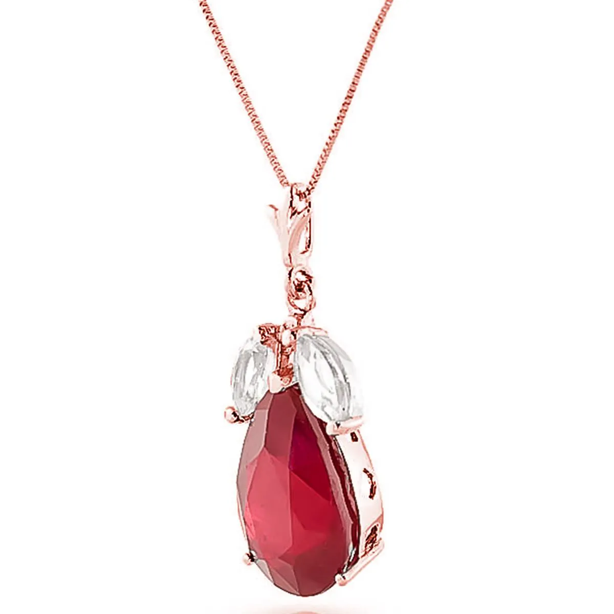 14K Solid Rose Gold Necklace w/ Ruby & Rose Topaz