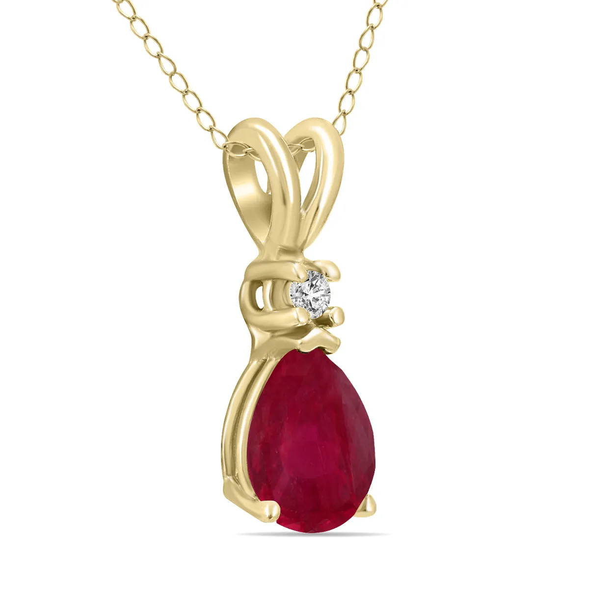 14K Yellow Gold 5X3Mm Pear Ruby And Diamond Pendant
