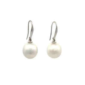 18K White Gold Australian South Sea Cultured 9-10 mm Pearl Hook Earrings