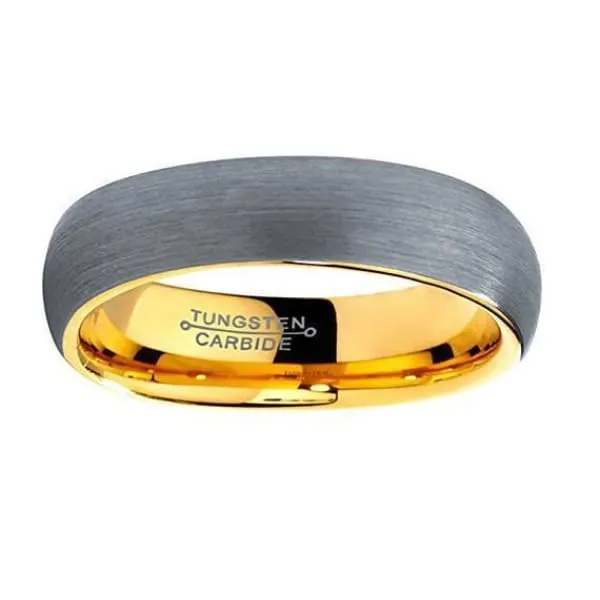 18K Yellow Gold Plated Domed Brushed Tungsten Carbide Wedding Ring - 6mm