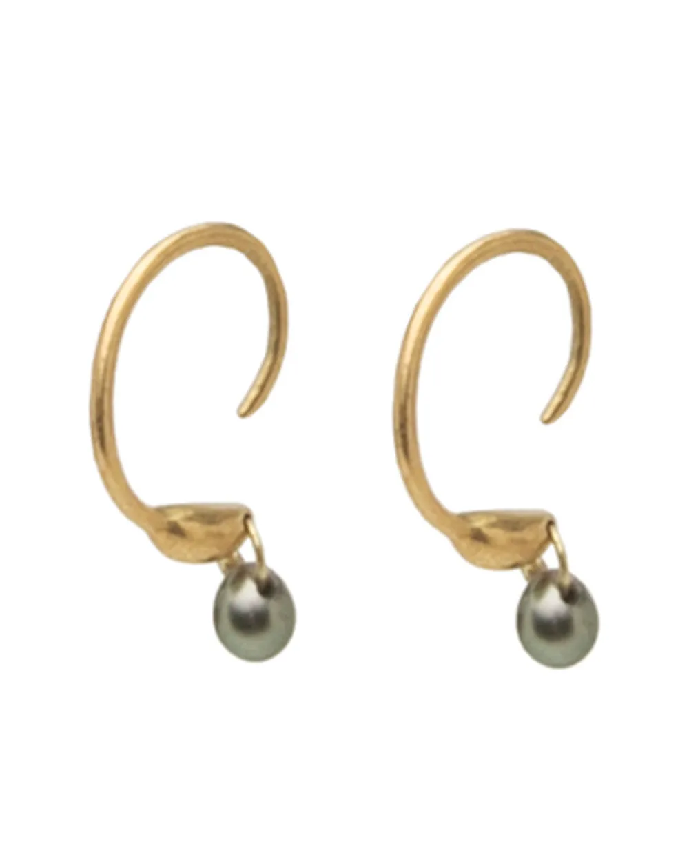 18k Yellow Gold Seed Hoop with Tahitian Pearl Drop Earrings