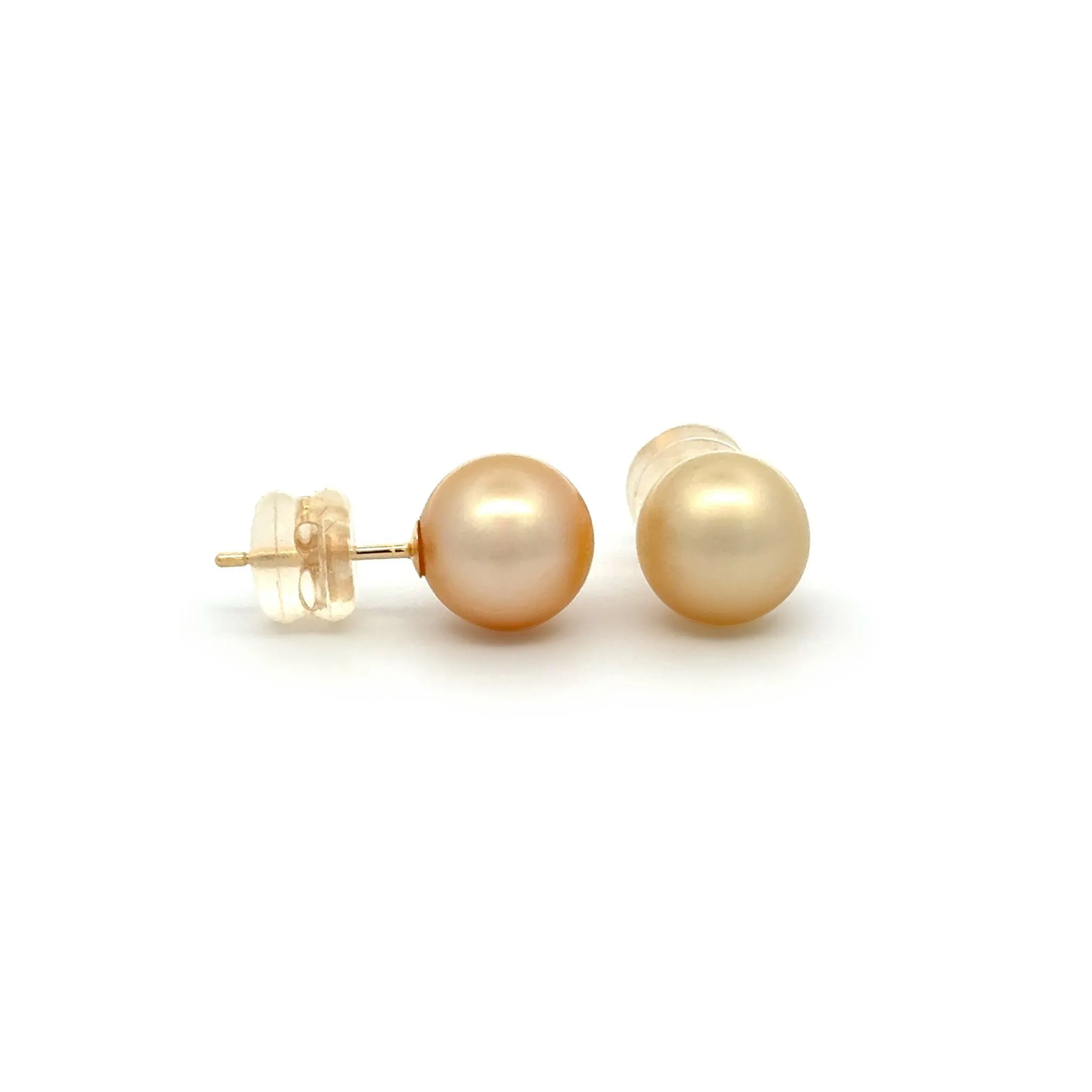 18K Yellow Gold South Sea Cultured 8-9mm Pearl Stud Earrings with Silicon Backings