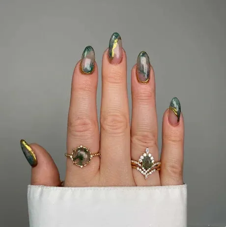 2023 925 Sterling Silver Round Green Moss Agate Adjustable Ring
