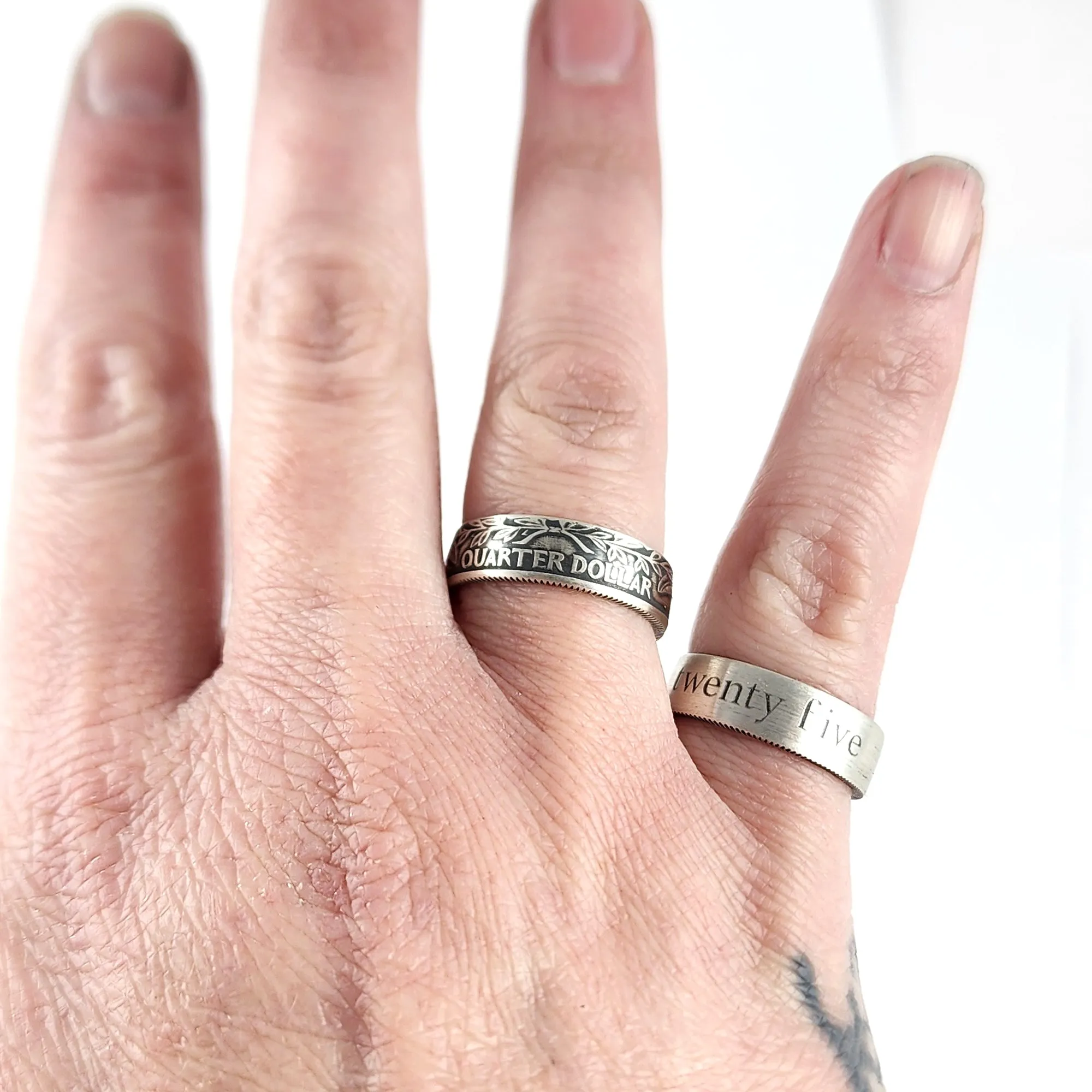 90% Silver Engraved Twenty Five Minimalist Quarter Ring - 25th Anniversary Gift