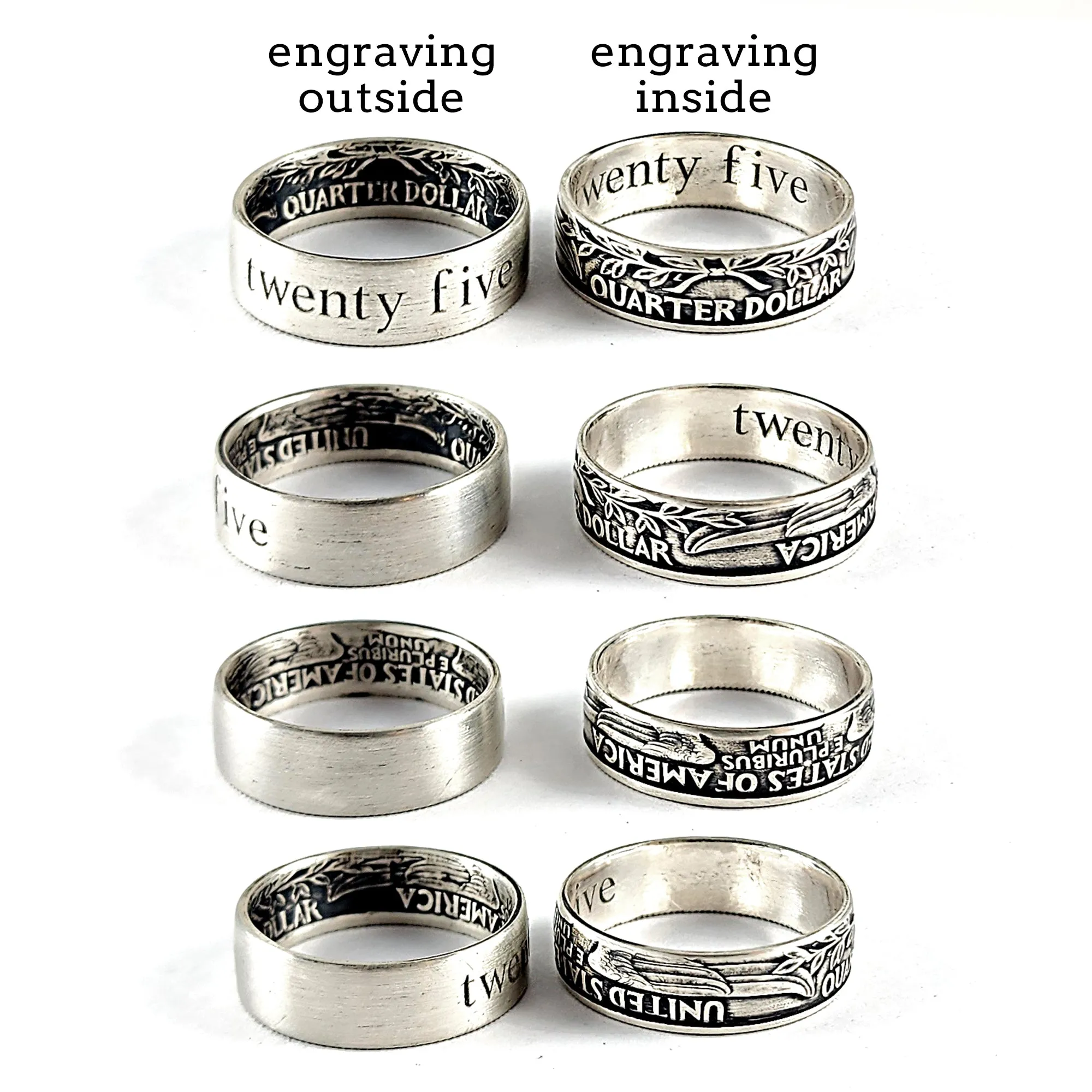 90% Silver Engraved Twenty Five Minimalist Quarter Ring - 25th Anniversary Gift