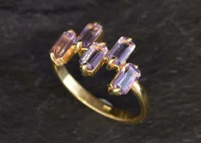 Amethyst Baguette Gold Ring, Natural Amethyst Ring, Asymmetric Purple Ring