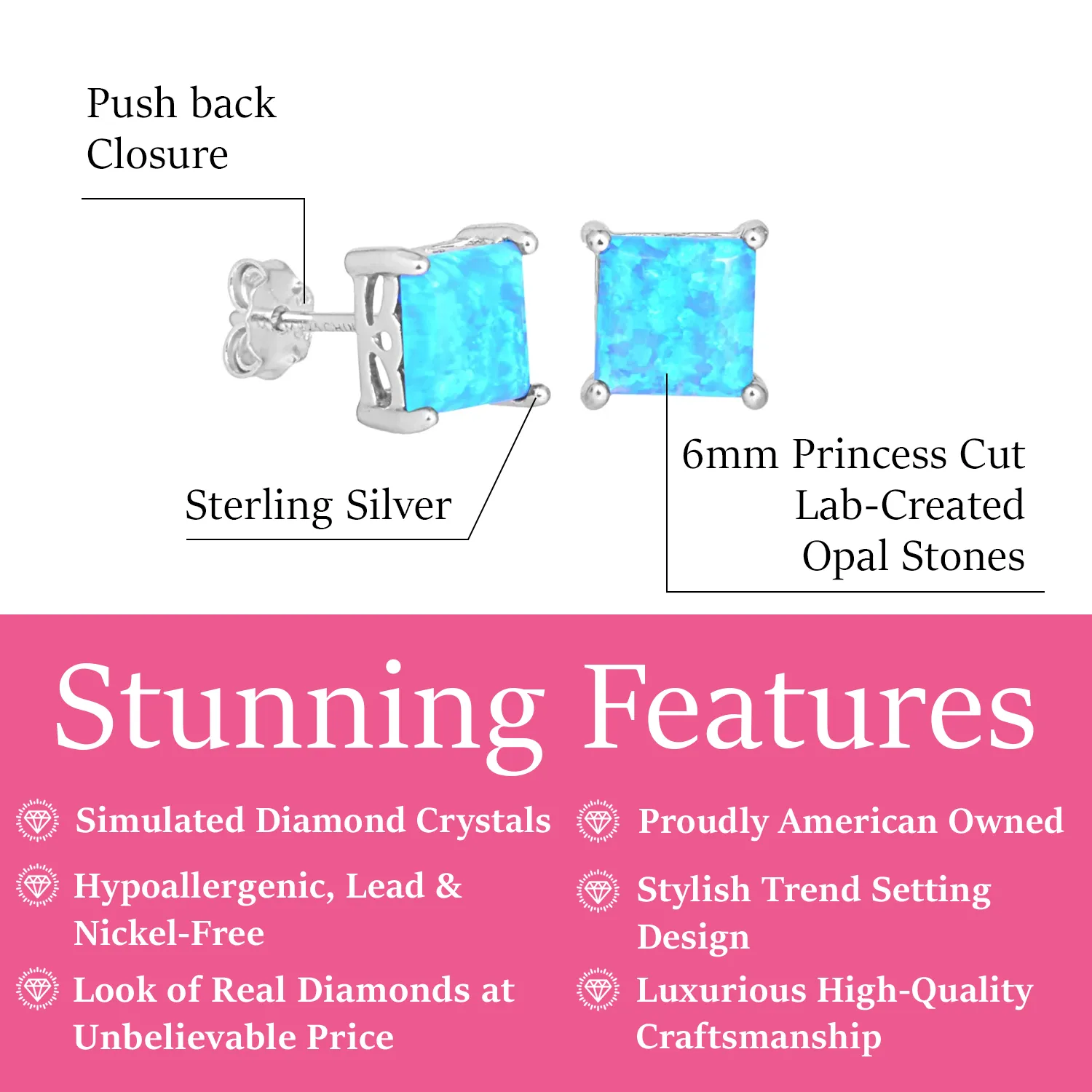 Amphitrite Sterling Silver Stud Earrings with Opal Stones