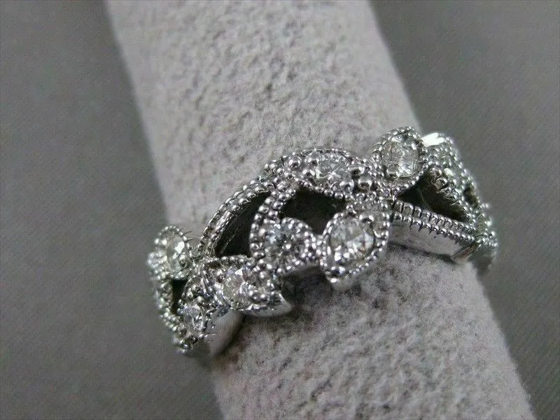 ANTIQUE 1.10CT DIAMOND 14K WHITE GOLD FILIGREE ETERNITY WEDDING RING E VVS 18531