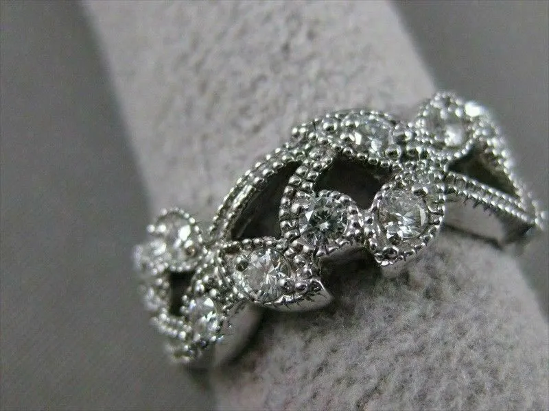ANTIQUE 1.10CT DIAMOND 14K WHITE GOLD FILIGREE ETERNITY WEDDING RING E VVS 18531