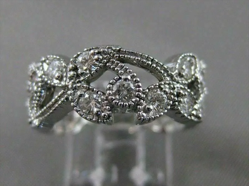 ANTIQUE 1.10CT DIAMOND 14K WHITE GOLD FILIGREE ETERNITY WEDDING RING E VVS 18531