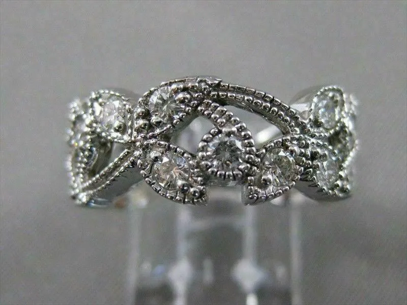 ANTIQUE 1.10CT DIAMOND 14K WHITE GOLD FILIGREE ETERNITY WEDDING RING E VVS 18531