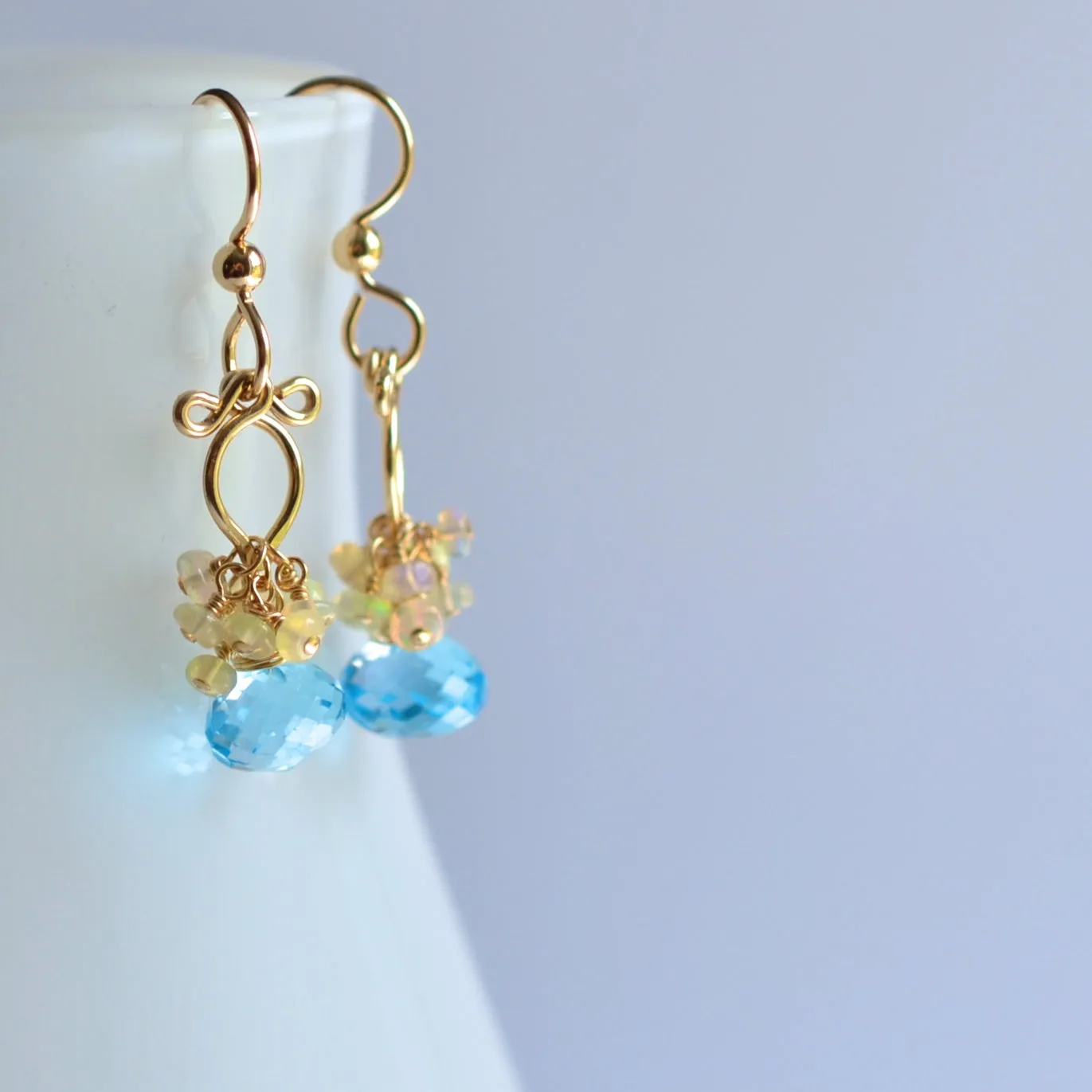 Atasi - Sky Blue Topaz, Ethiopian Opal 14k Gold Filled Earrings