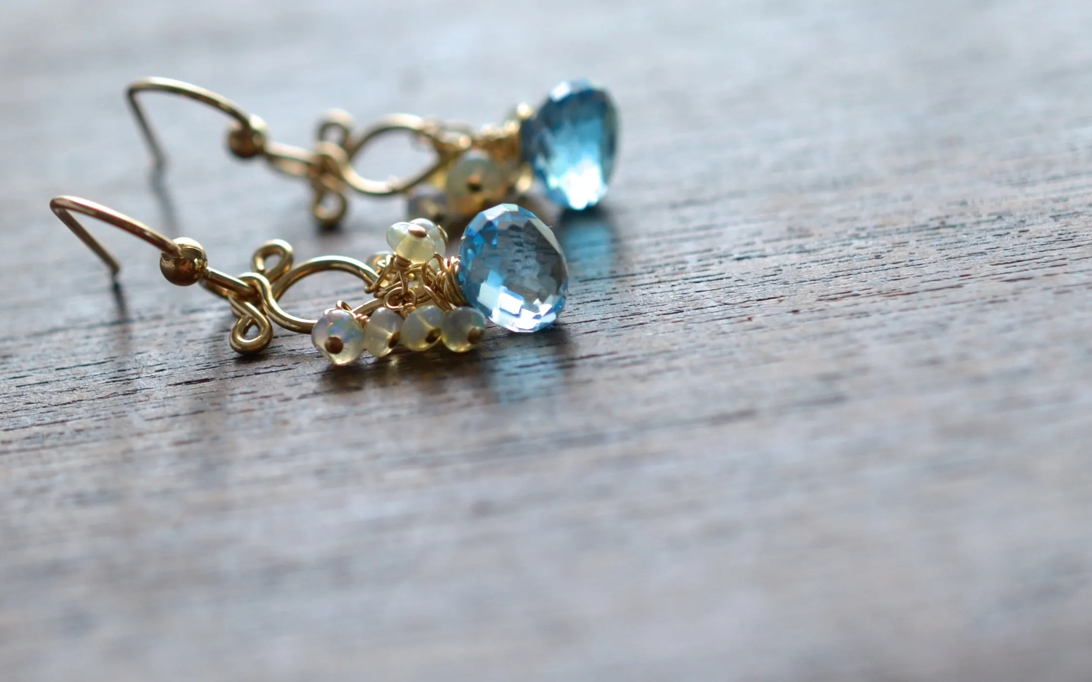 Atasi - Sky Blue Topaz, Ethiopian Opal 14k Gold Filled Earrings