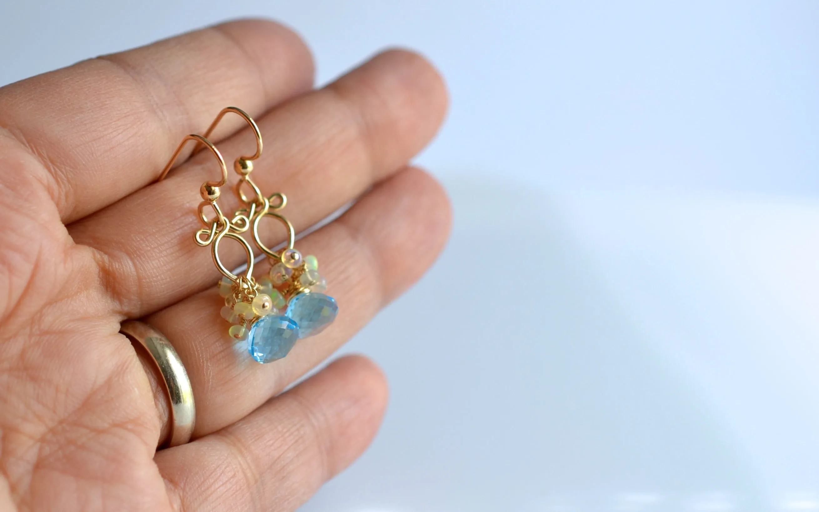 Atasi - Sky Blue Topaz, Ethiopian Opal 14k Gold Filled Earrings