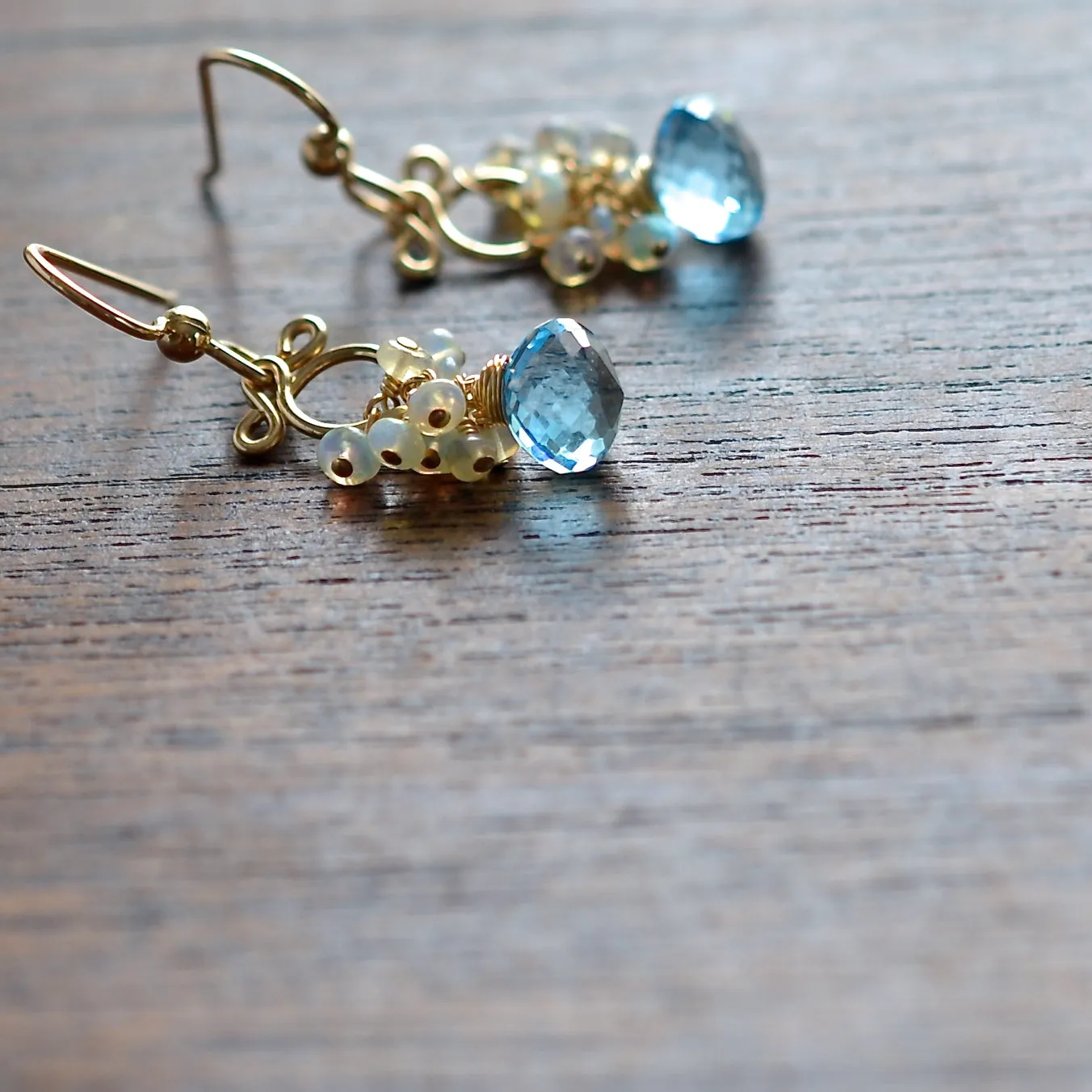 Atasi - Sky Blue Topaz, Ethiopian Opal 14k Gold Filled Earrings