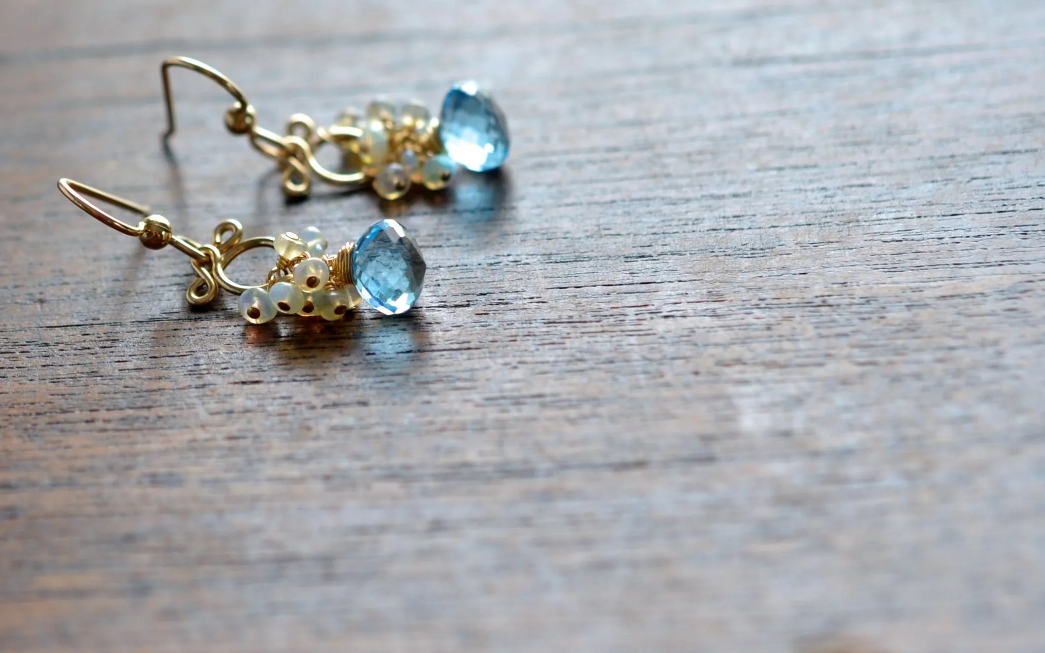 Atasi - Sky Blue Topaz, Ethiopian Opal 14k Gold Filled Earrings