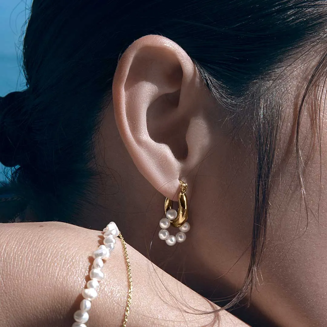Bella Pearls Charm Gold Hoop Earrings