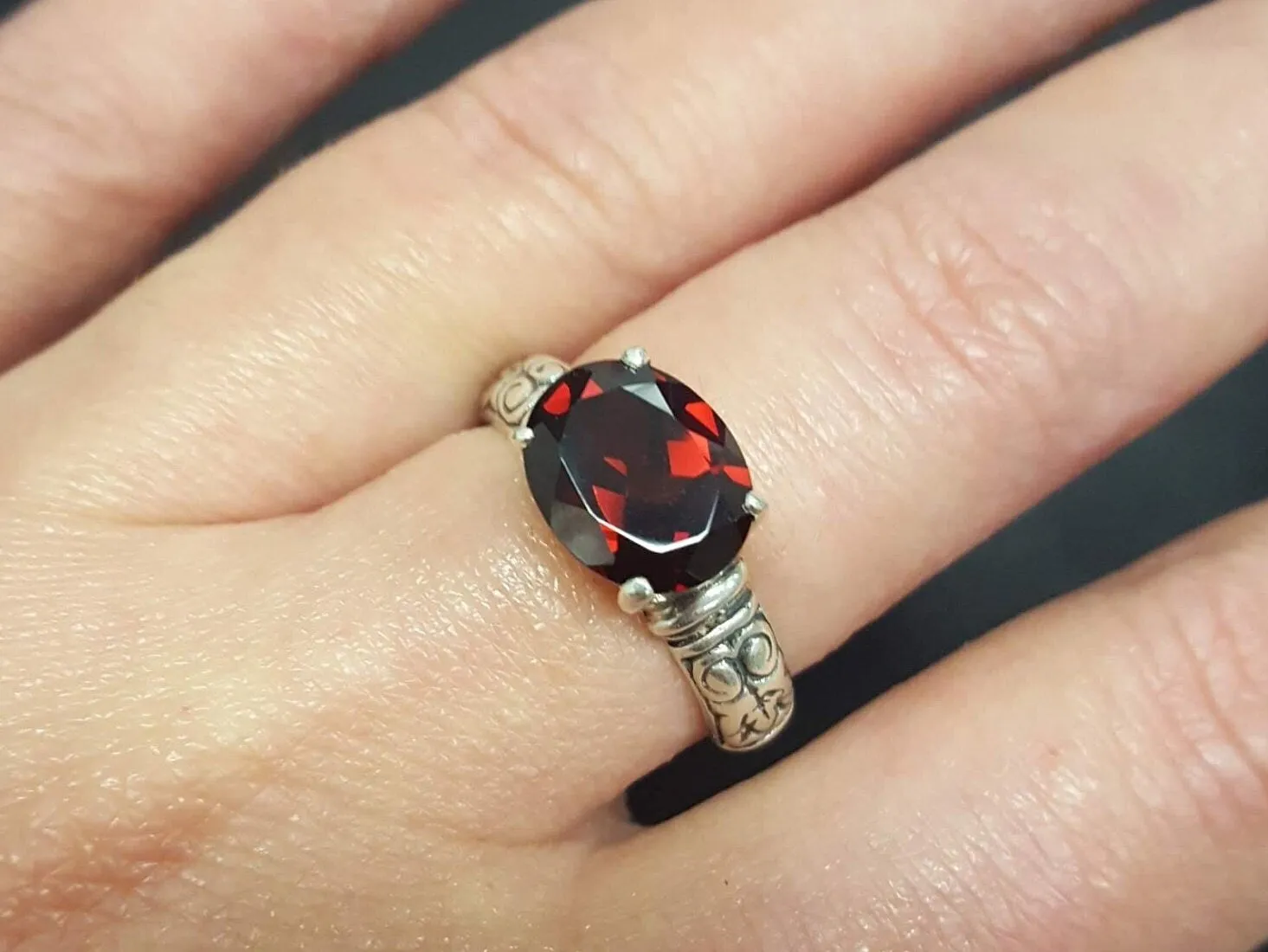 Boho Garnet Ring - Natural Garnet Ring - Red Tribal Band