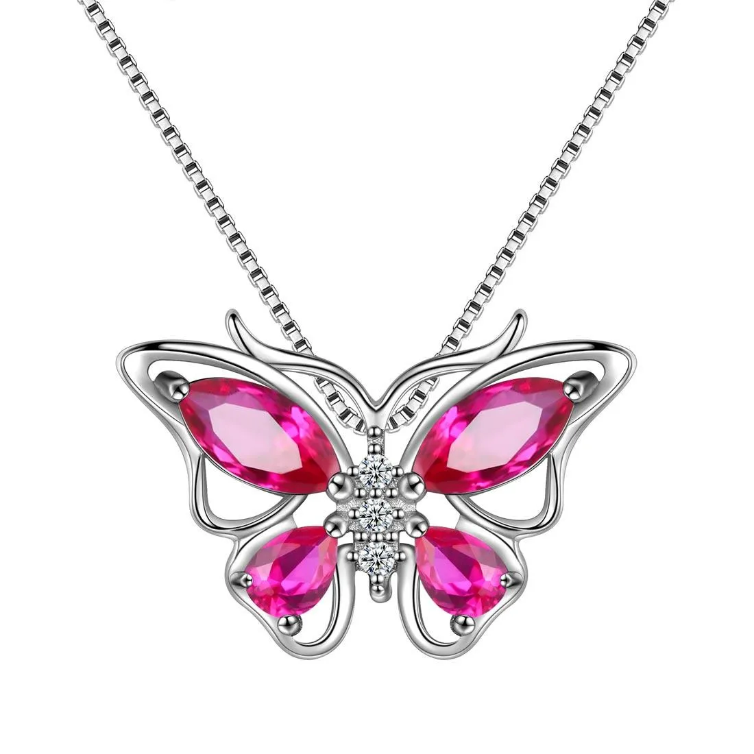 Butterfly Pendant Necklace Birthstone July Ruby Women Girls Jewelry Birthday Gift