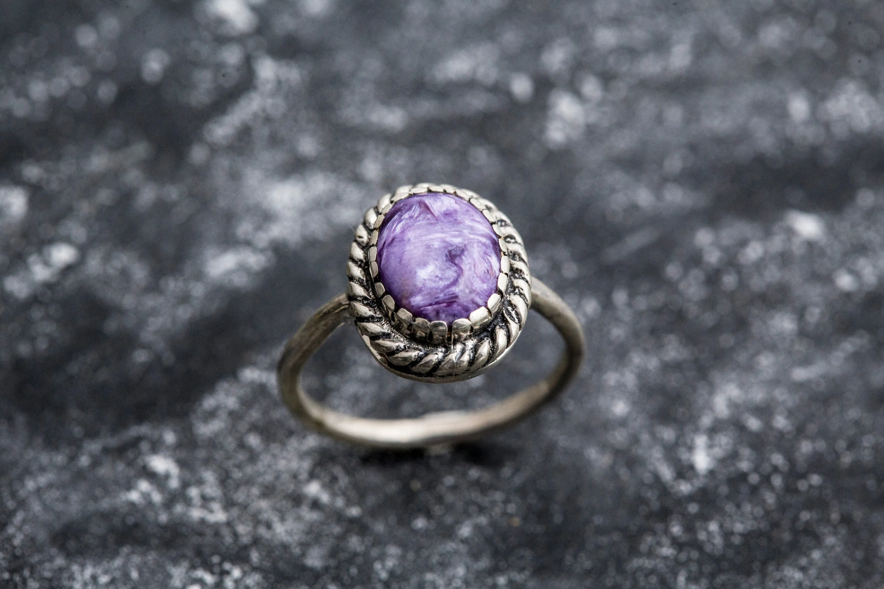 Charoite Ring - Purple Vintage Ring - Oval Charoite Ring