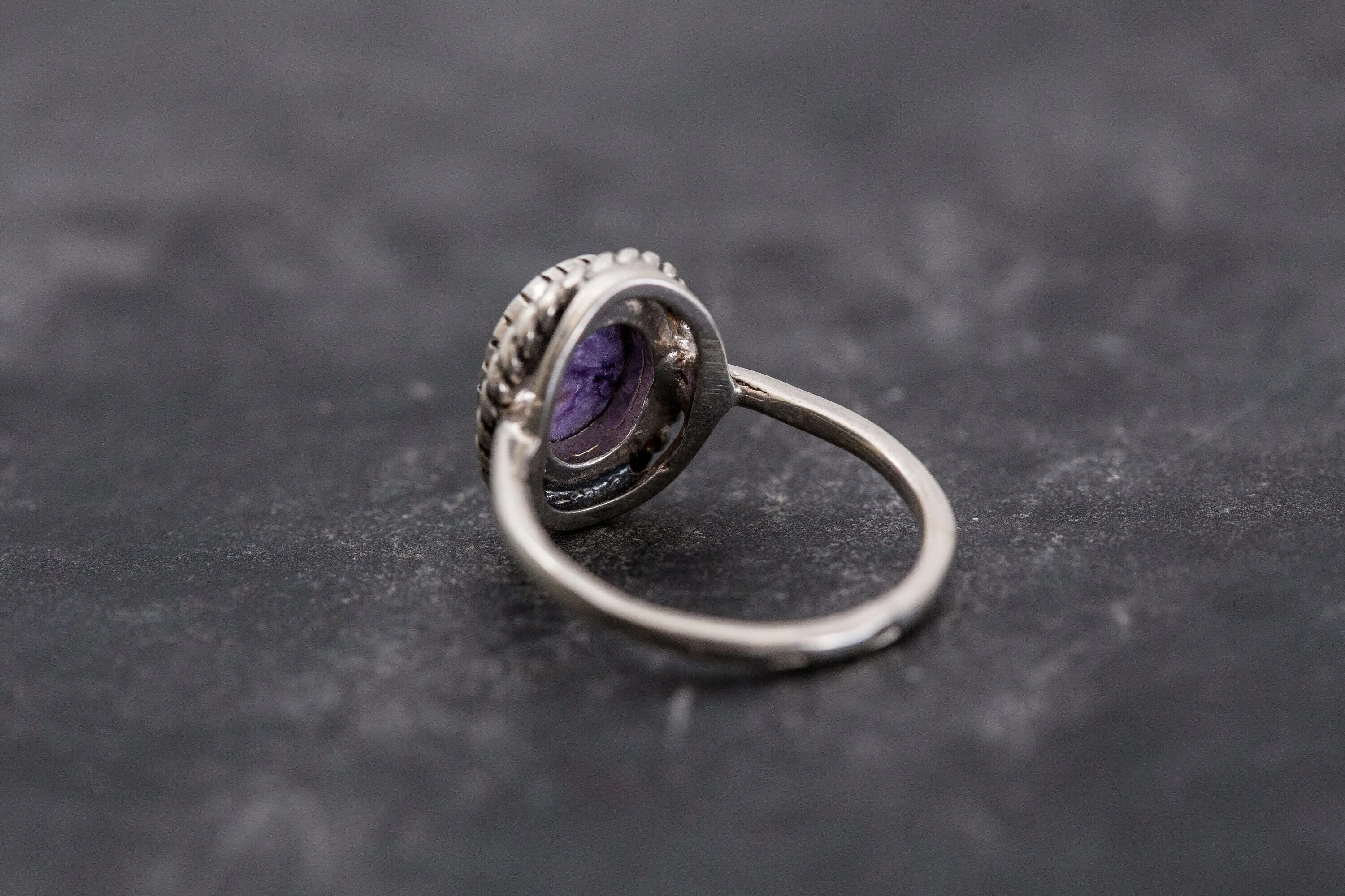 Charoite Ring - Purple Vintage Ring - Oval Charoite Ring