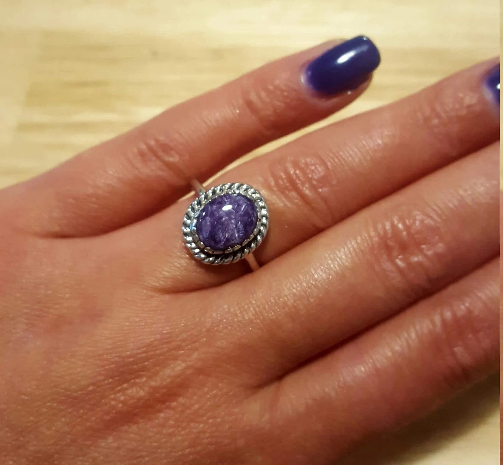 Charoite Ring - Purple Vintage Ring - Oval Charoite Ring