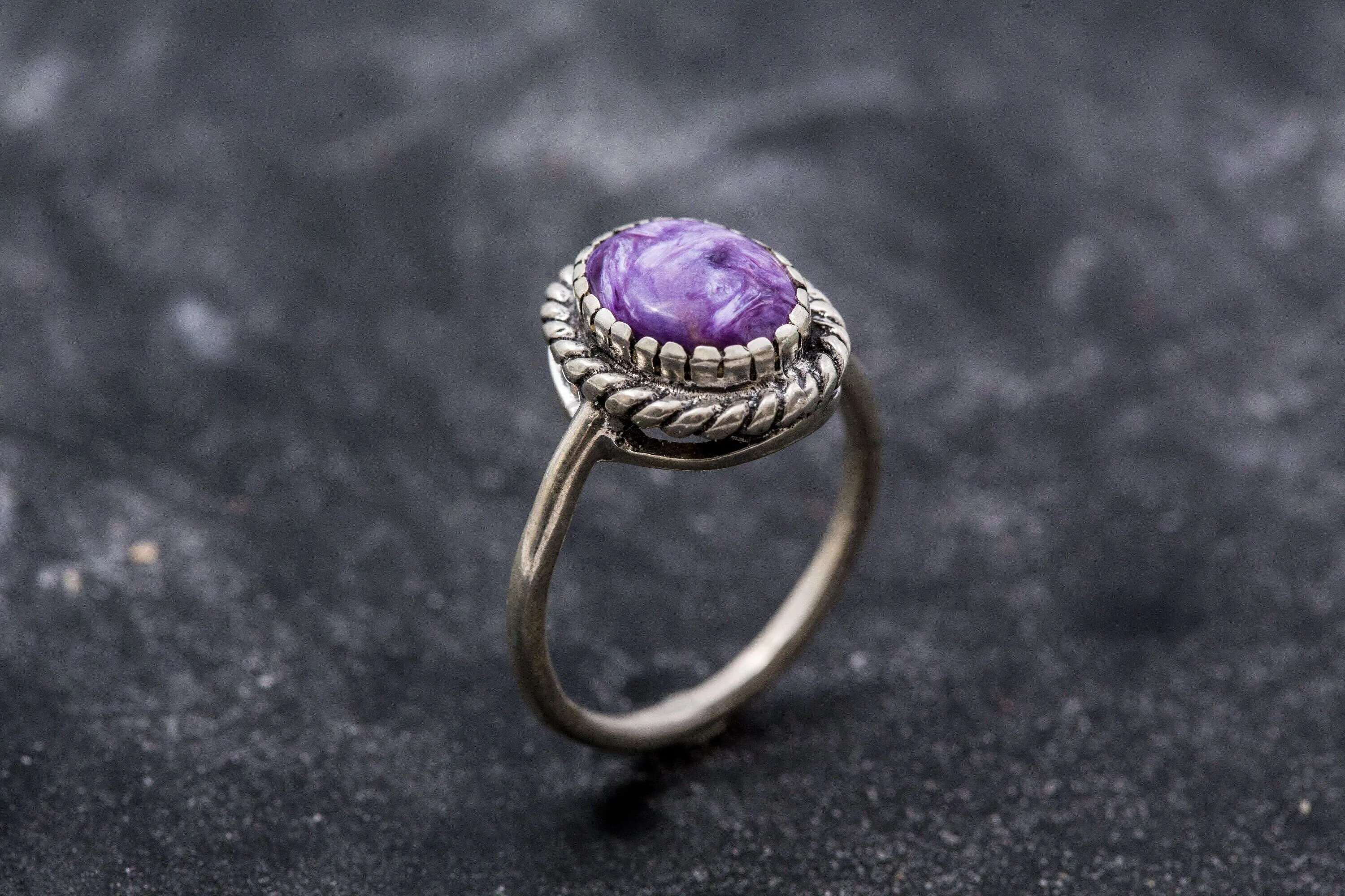 Charoite Ring - Purple Vintage Ring - Oval Charoite Ring