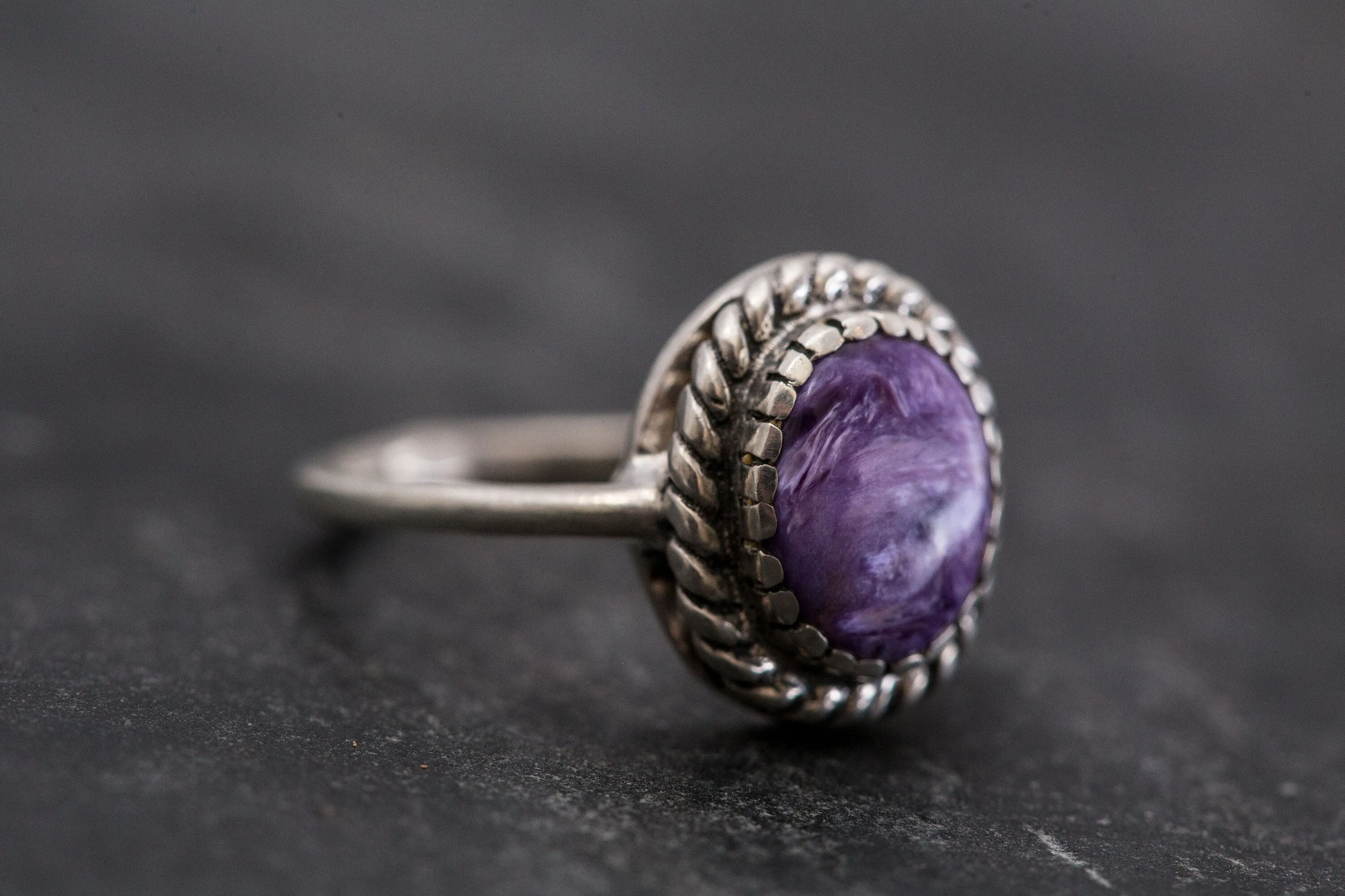 Charoite Ring - Purple Vintage Ring - Oval Charoite Ring