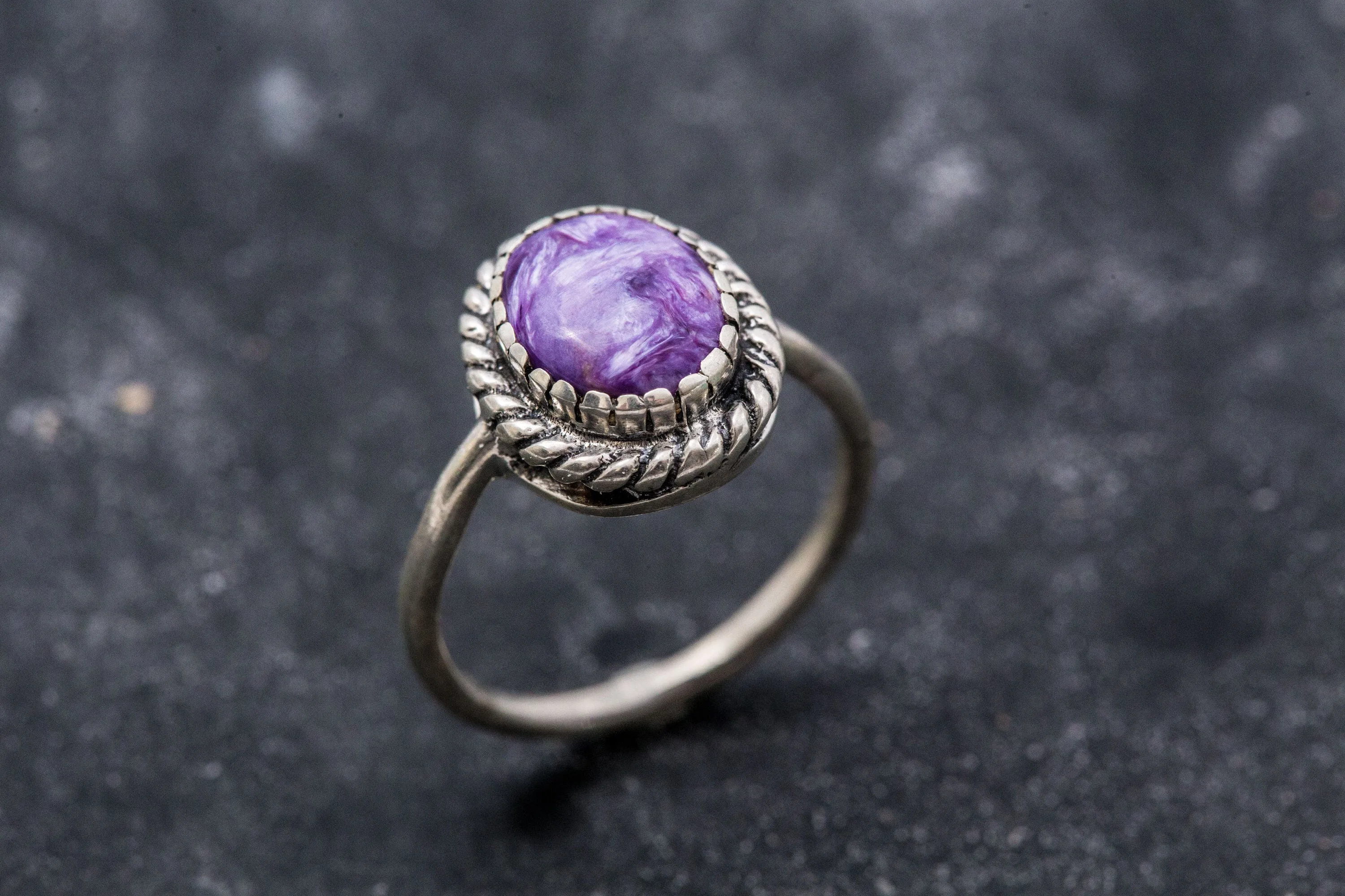 Charoite Ring - Purple Vintage Ring - Oval Charoite Ring