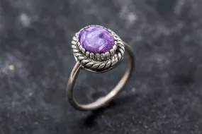 Charoite Ring - Purple Vintage Ring - Oval Charoite Ring