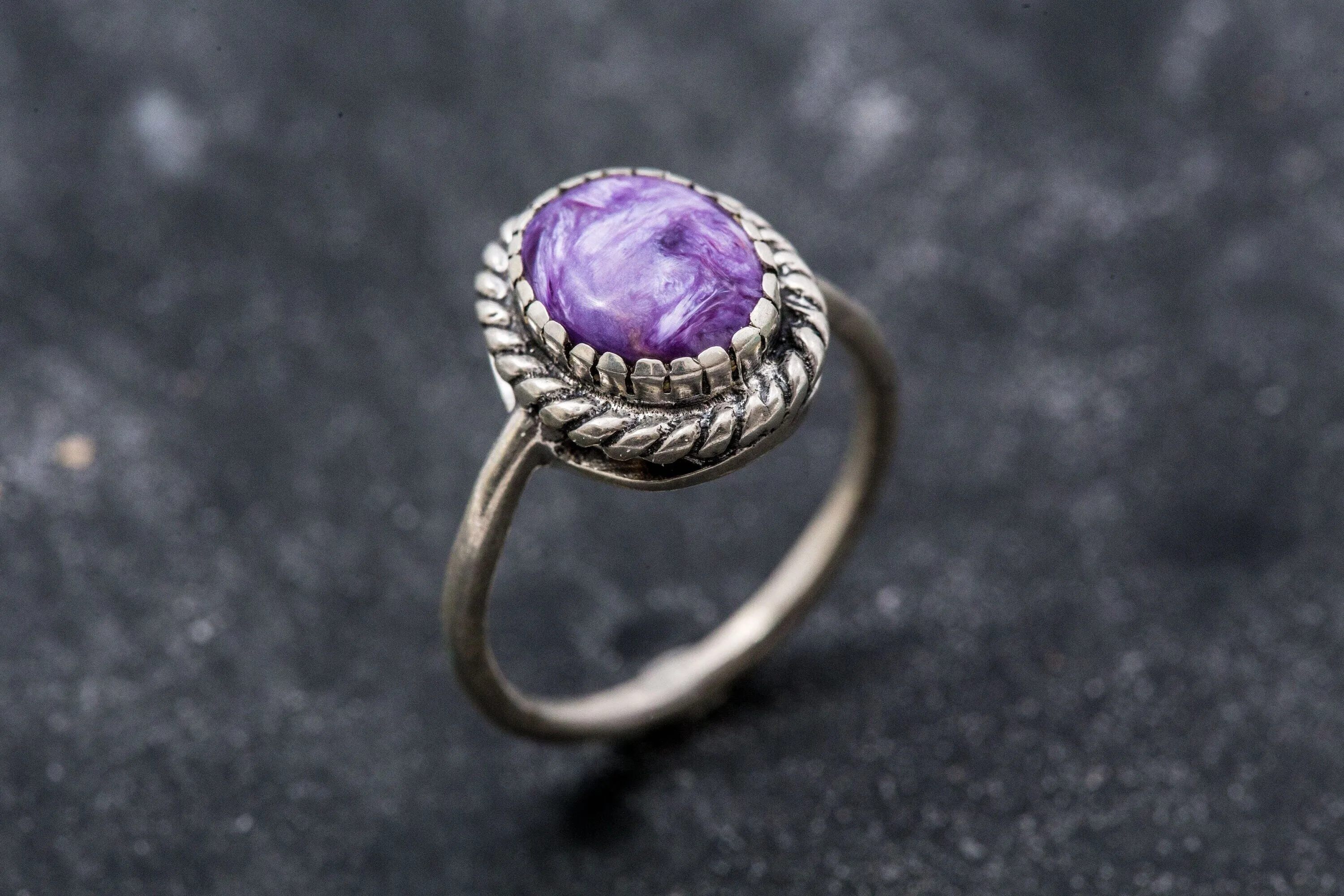Charoite Ring - Purple Vintage Ring - Oval Charoite Ring