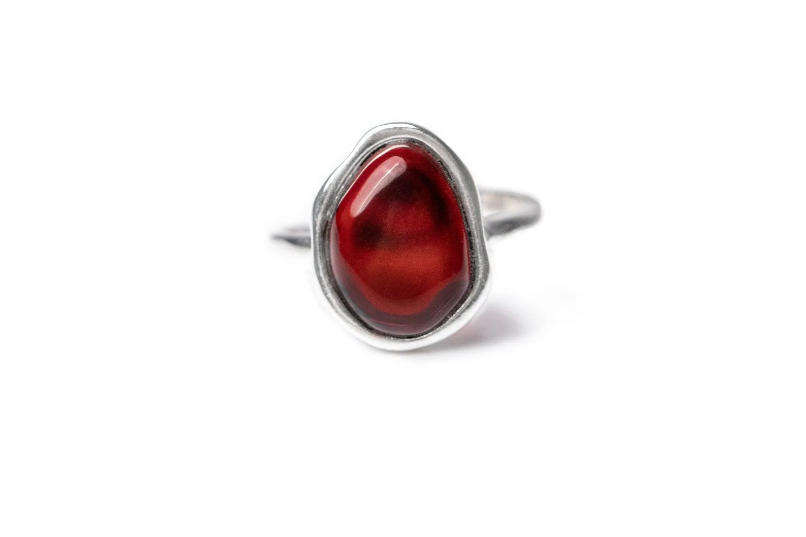 Cherry Amber ELEMENT Solitaire Adjustable Ring - Elegant Baltic Beauty Jewellery for Modern Styles