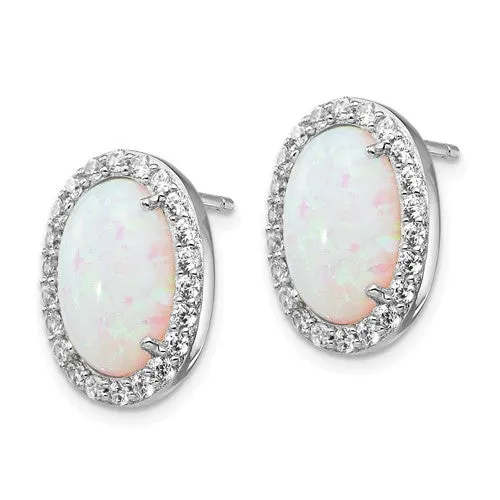 Cheryl M Sterling Silver Large Oval Opal And CZ Post Earrings