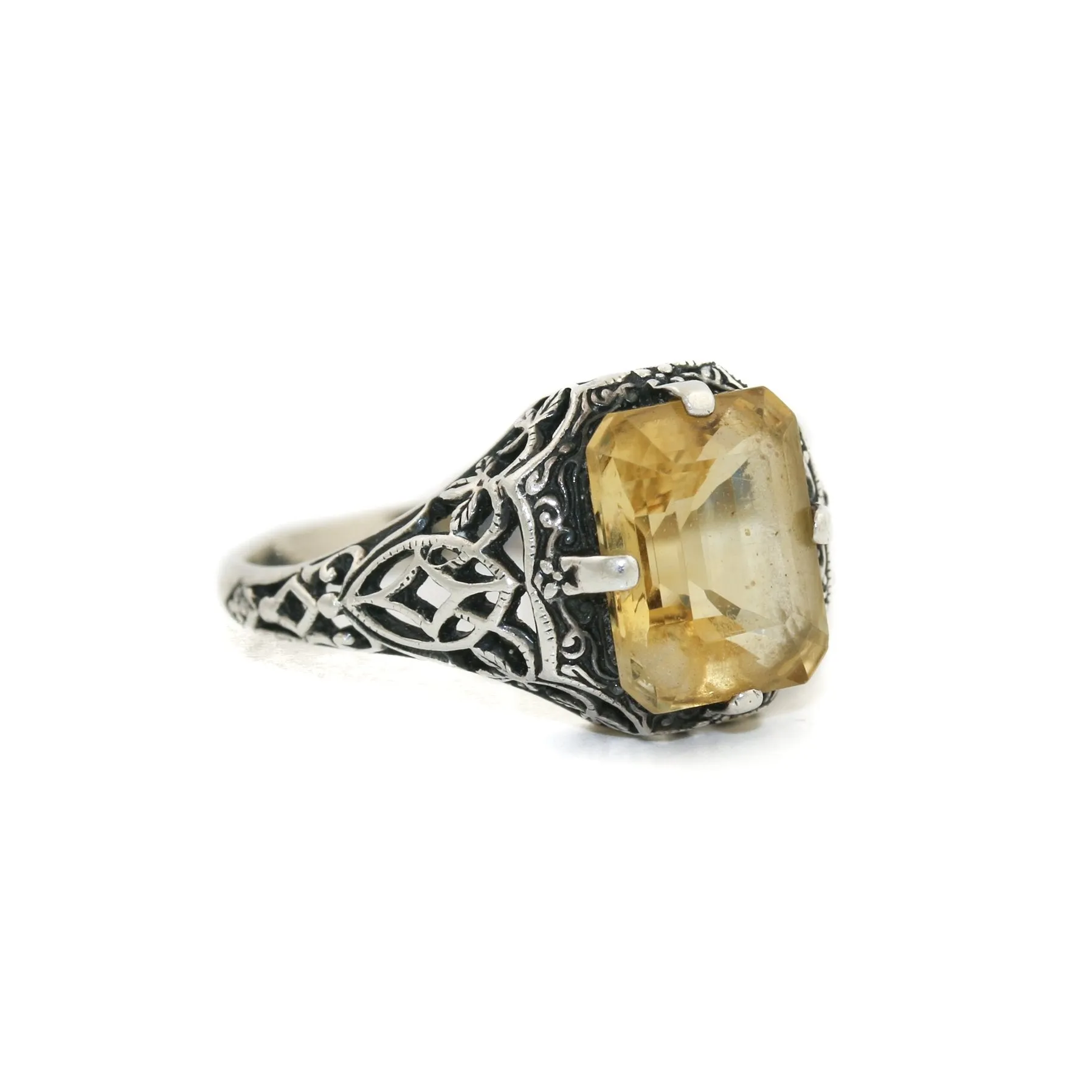 Classic 1970's Silver x Citrine Filigree Ring