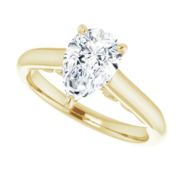 Cubic Zirconia Engagement Ring- The Adelaide (Customizable Pear Cut Cathedral Solitaire with Two-Tone Option Decorative Trellis 'Down Under')