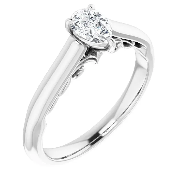 Cubic Zirconia Engagement Ring- The Adelaide (Customizable Pear Cut Cathedral Solitaire with Two-Tone Option Decorative Trellis 'Down Under')