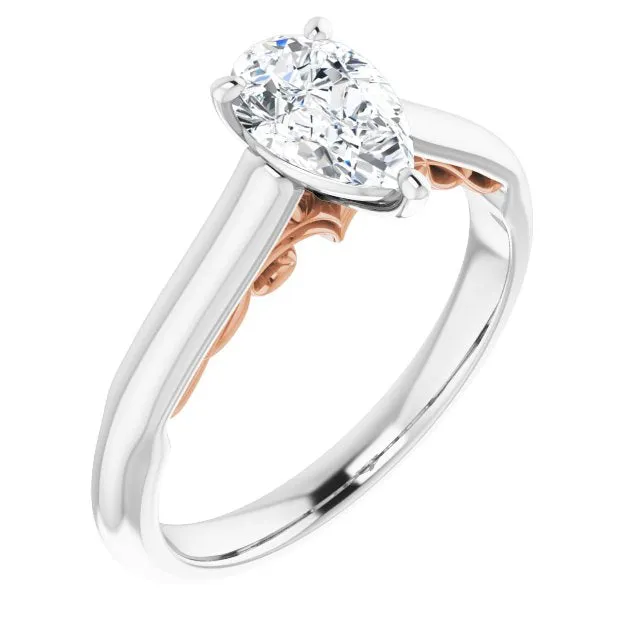 Cubic Zirconia Engagement Ring- The Adelaide (Customizable Pear Cut Cathedral Solitaire with Two-Tone Option Decorative Trellis 'Down Under')