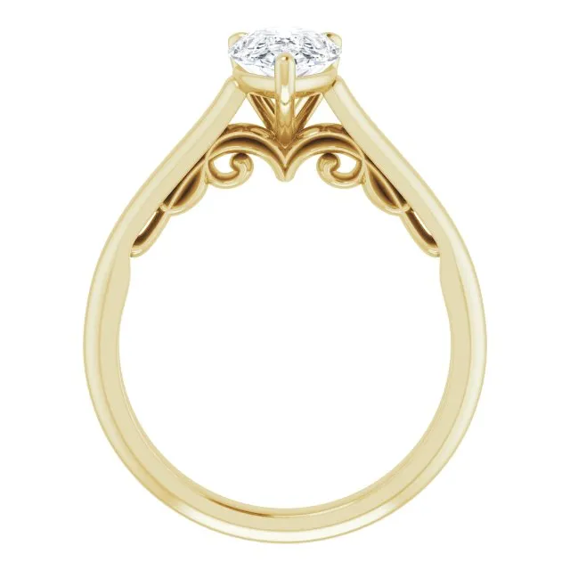 Cubic Zirconia Engagement Ring- The Adelaide (Customizable Pear Cut Cathedral Solitaire with Two-Tone Option Decorative Trellis 'Down Under')