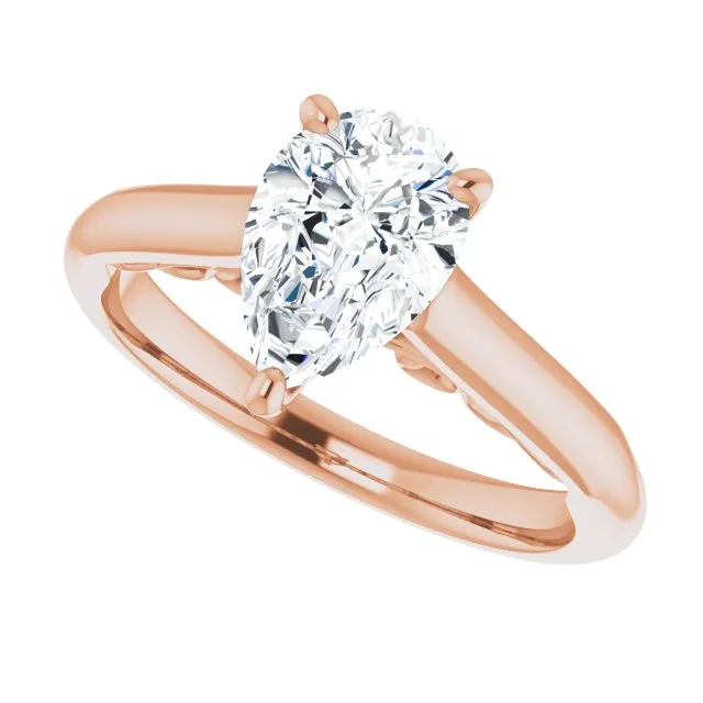 Cubic Zirconia Engagement Ring- The Adelaide (Customizable Pear Cut Cathedral Solitaire with Two-Tone Option Decorative Trellis 'Down Under')