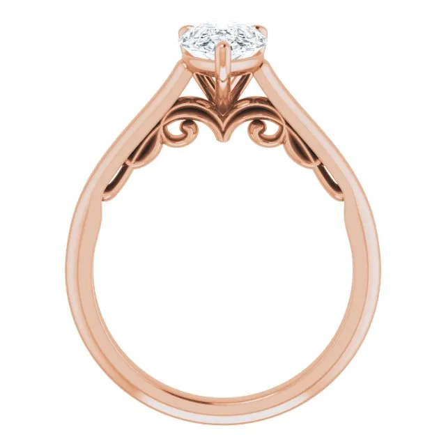 Cubic Zirconia Engagement Ring- The Adelaide (Customizable Pear Cut Cathedral Solitaire with Two-Tone Option Decorative Trellis 'Down Under')