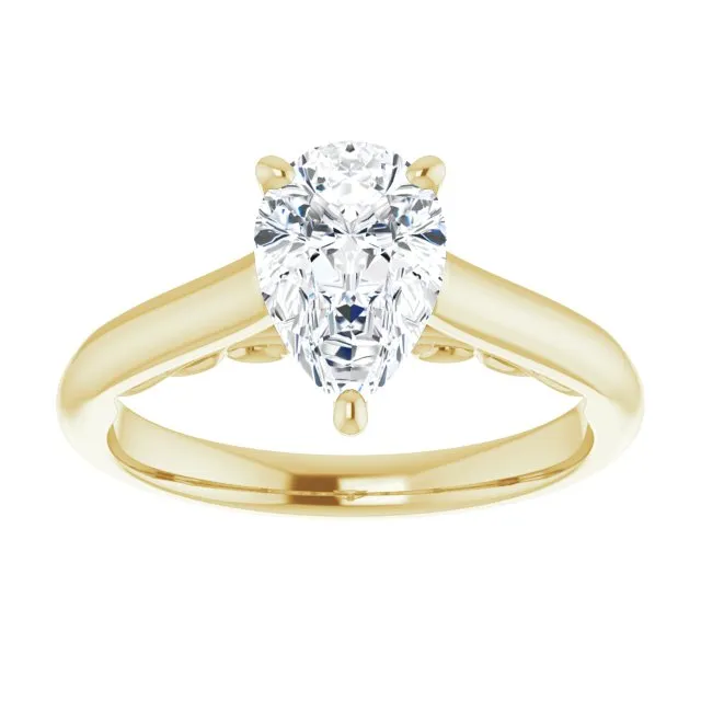 Cubic Zirconia Engagement Ring- The Adelaide (Customizable Pear Cut Cathedral Solitaire with Two-Tone Option Decorative Trellis 'Down Under')