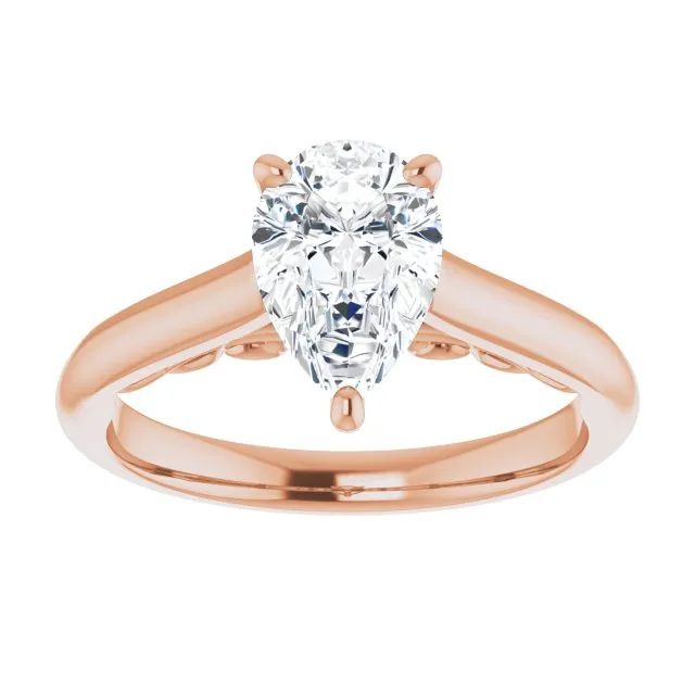 Cubic Zirconia Engagement Ring- The Adelaide (Customizable Pear Cut Cathedral Solitaire with Two-Tone Option Decorative Trellis 'Down Under')