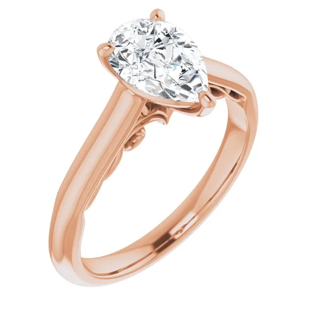 Cubic Zirconia Engagement Ring- The Adelaide (Customizable Pear Cut Cathedral Solitaire with Two-Tone Option Decorative Trellis 'Down Under')