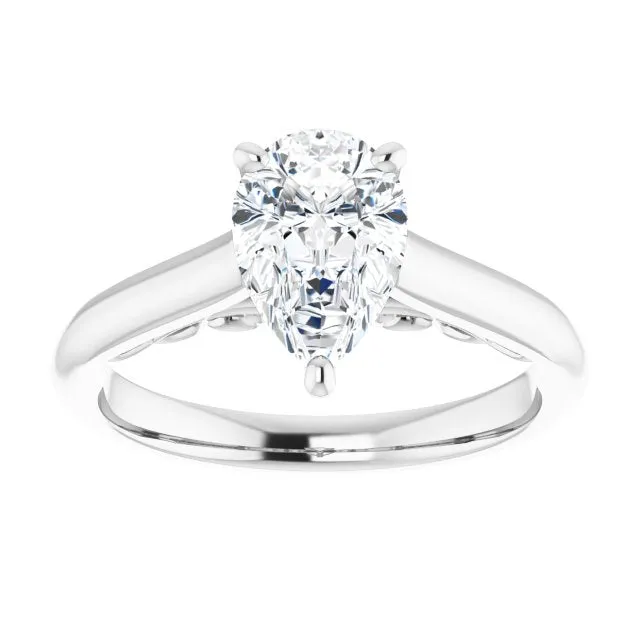 Cubic Zirconia Engagement Ring- The Adelaide (Customizable Pear Cut Cathedral Solitaire with Two-Tone Option Decorative Trellis 'Down Under')
