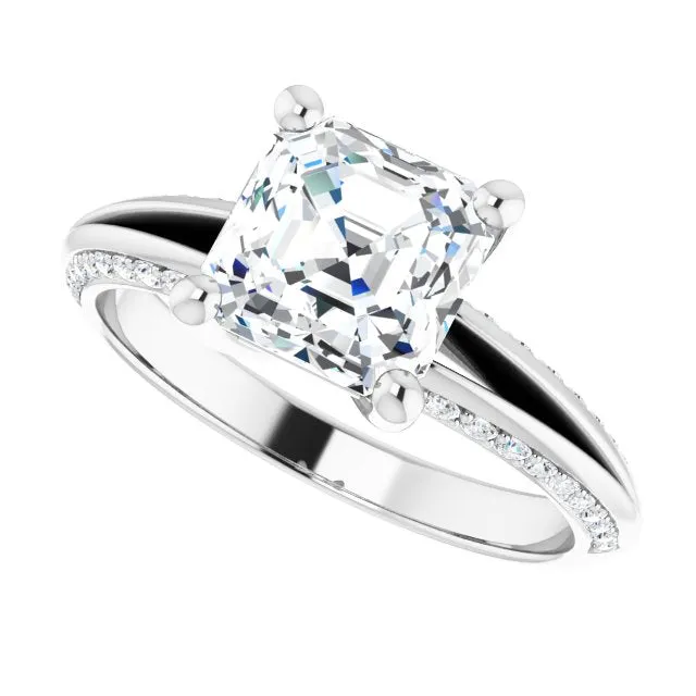 Cubic Zirconia Engagement Ring- The Apryl (Customizable Asscher Cut Center with 4-sided-Accents Knife-Edged Split-Band)