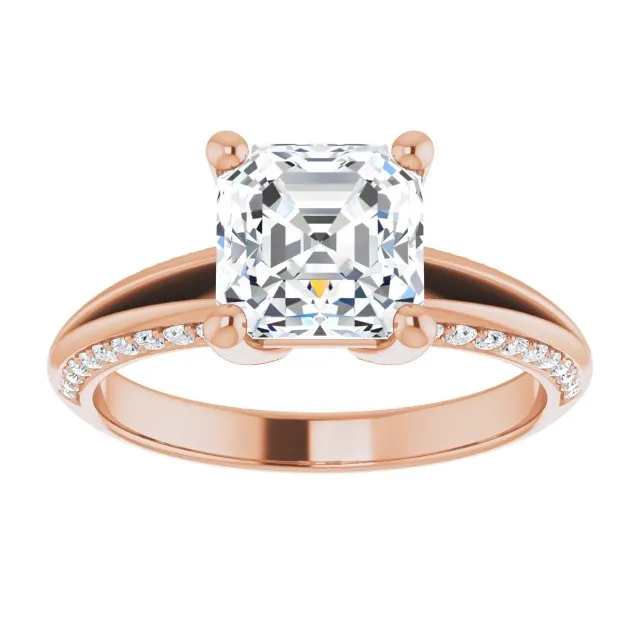 Cubic Zirconia Engagement Ring- The Apryl (Customizable Asscher Cut Center with 4-sided-Accents Knife-Edged Split-Band)