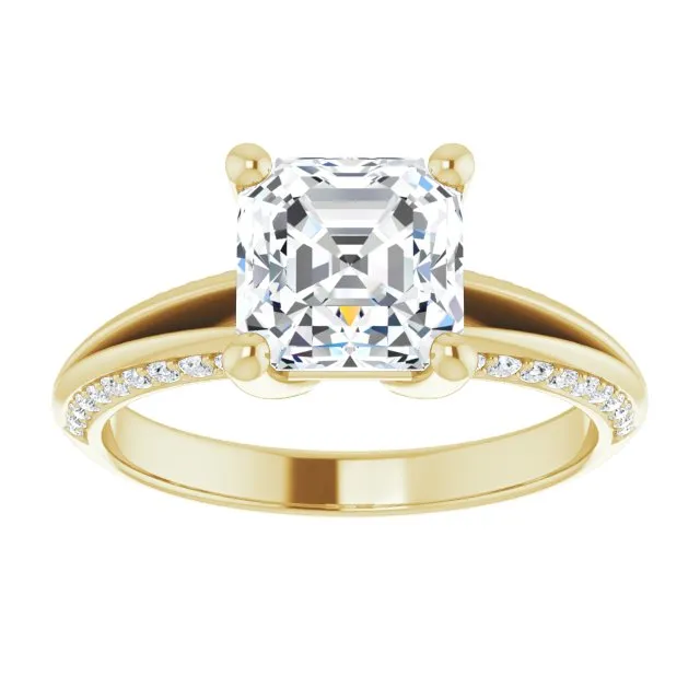 Cubic Zirconia Engagement Ring- The Apryl (Customizable Asscher Cut Center with 4-sided-Accents Knife-Edged Split-Band)
